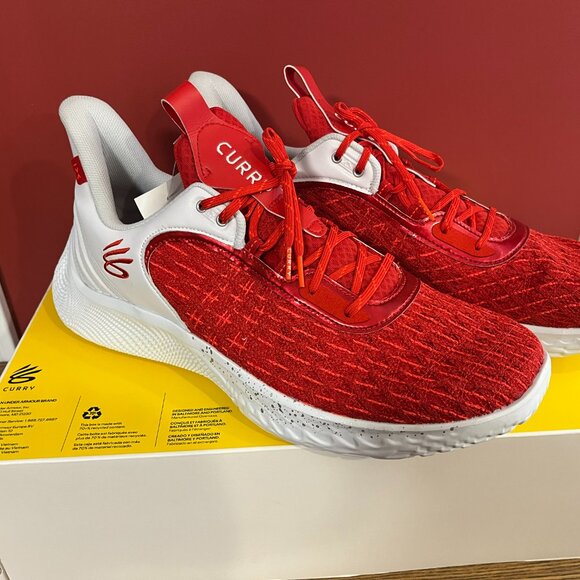 Under Armour Curry Flow 9 Team 'White Red' 3025631-100 Basketball Shoes - NWT - Picture 2 of 10
